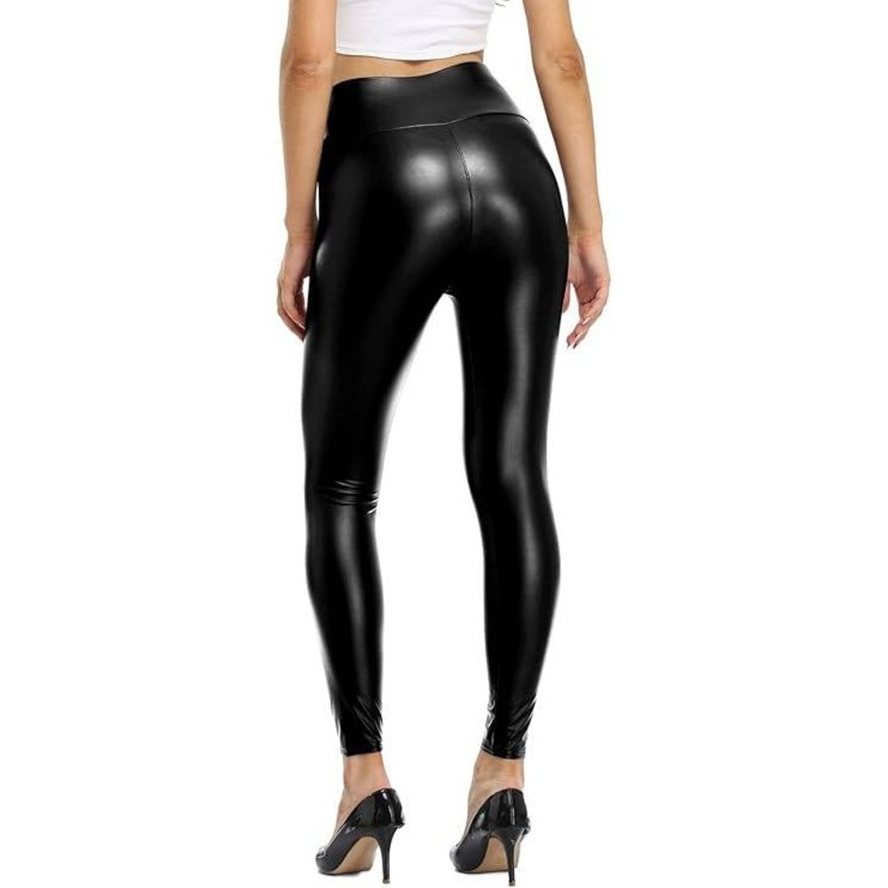 Flamingo Women's Faux Leather Leggings Black High Waisted Stretchy Pants Size M